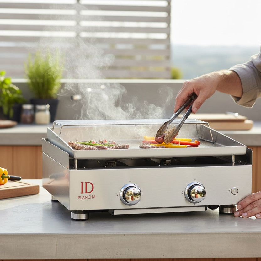 plancha gaz inox 2 feux avec cuisson