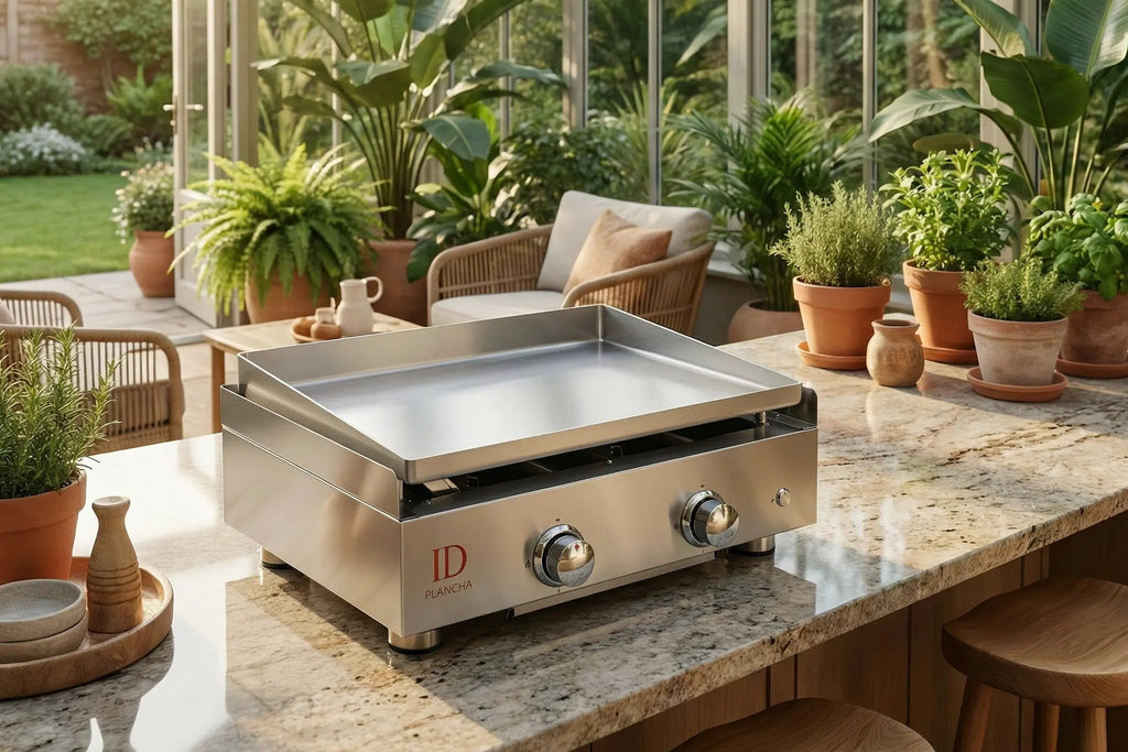 Plancha gaz inox 304 2 feux ID Plancha dans une terrasse