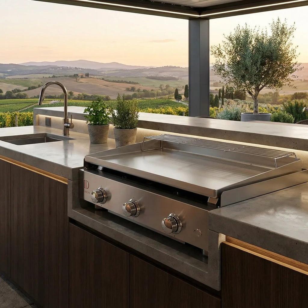 Plancha gaz inox 304 3 feux ID Plancha dans une cuisine extérieure